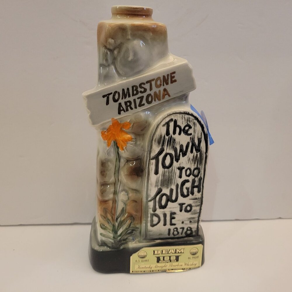 Jim Beam Tombstone Arizona 100 Months 86 Proof Ceramic Decanter Vintage Collecti